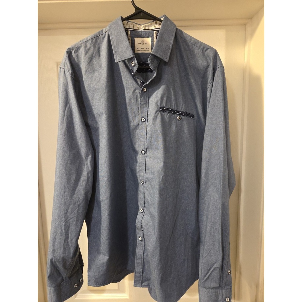 Men's Shirt Craft + Flow Blue Pocket Casual Long Sleeve‎ Button Up Size Large